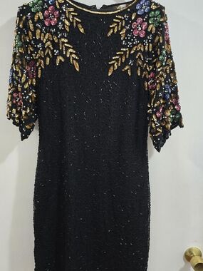 Eve's Allure Beaded Floral Embellished Black Evening Dress